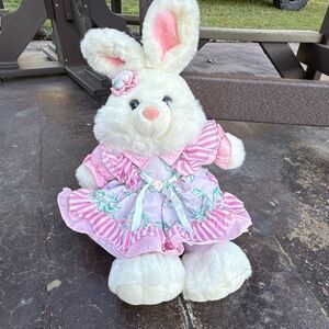 Vintage Wondertreats Inc stuffed animal rabbit bunny pink floral dress spring Ea